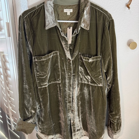 Pilcro Olive Velvet Shirt Jacket - Picture 1 of 4